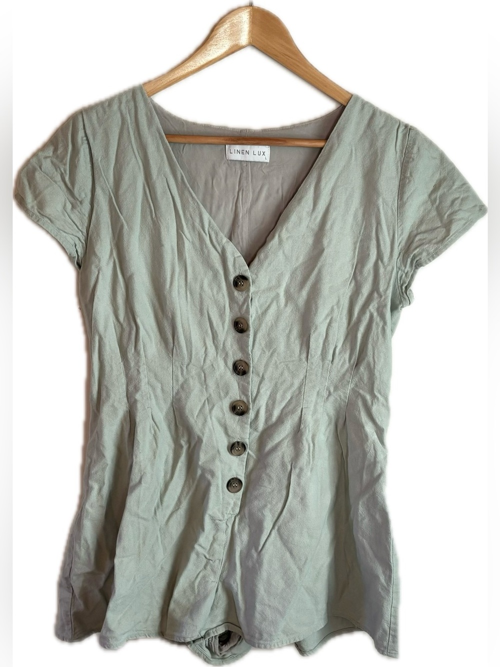 Linen Lux Mint Green Short Sleeve Linen Romper